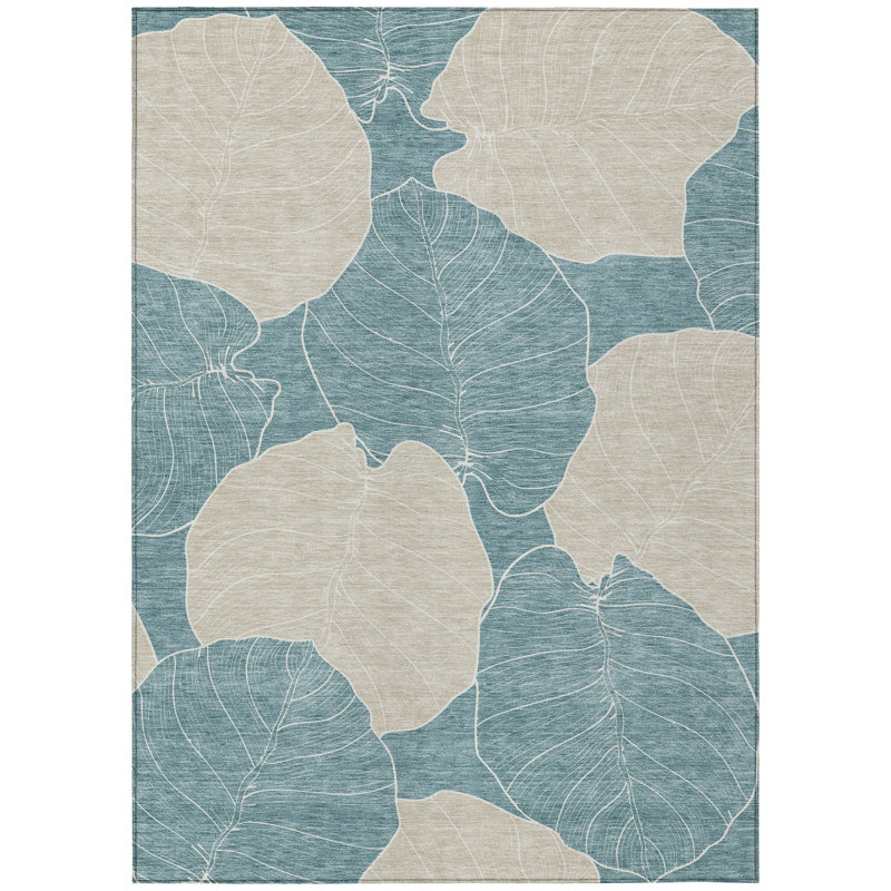 Machine Washable Indoor/Outdoor Chantille ACN2506 Floral Rug, Teal, Rectangle 9' x 12'