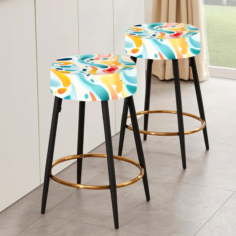 Soft Multicolor Abstract Neutrality Wave - Abstract Bar Stools Set Of 2