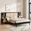 Structure de lit grand en bois massif avec 2 tables de chevet, design élégant avec lampes, rotin et combinaison de bois-577607869
