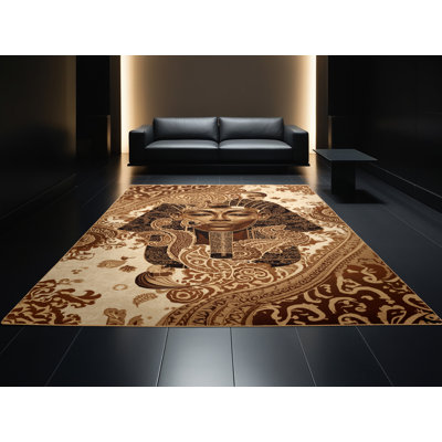 Tapis oriental brun Zash Ornate Lavable à la machine - Reliure brun clair