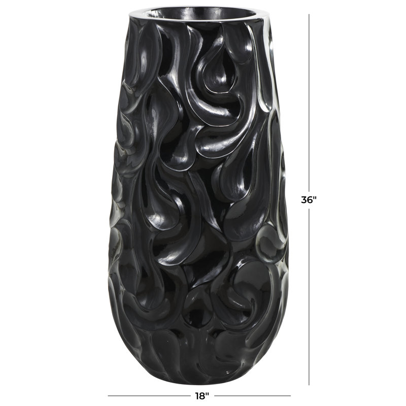 Ciannah Resin Large Wavy Textured Floor Decorative Black Vase
