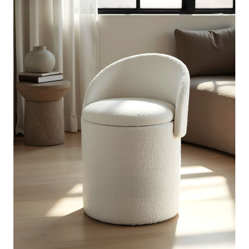 Tabouret de coiffeuse avec rangement Aykah Cloud Boucle, White
