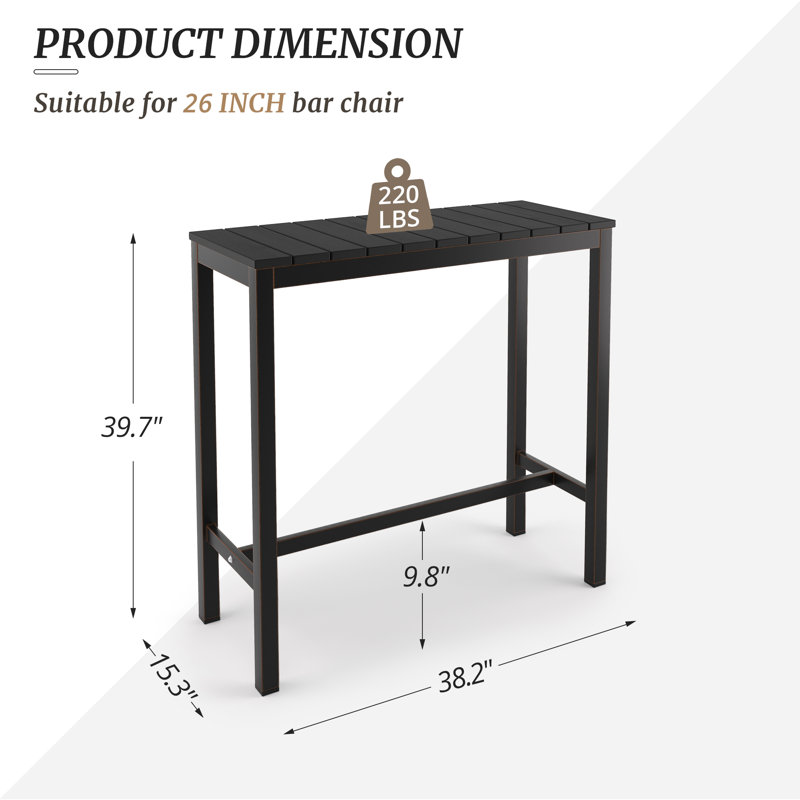 Table de bar, Noir, L 15,3 po x L 38,2 po x H 39,7 po
