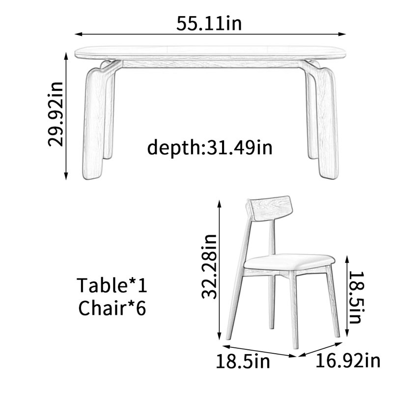 Table de salle à manger Modern, H 29,92 po x L 55,11 po x l 31,49 po