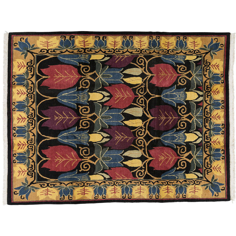 Voysey Wool Oriental Area Rug in Black/Gold