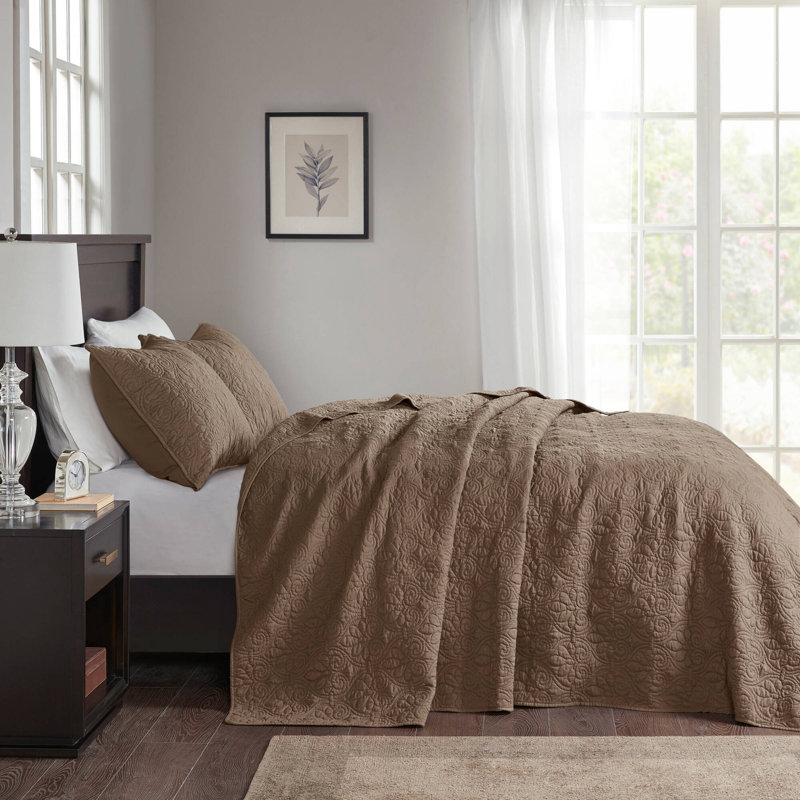 Ensemble de couvre-lit réversible Québec, Moka, Couvre-lit de très grande taille et 2 taies déco
