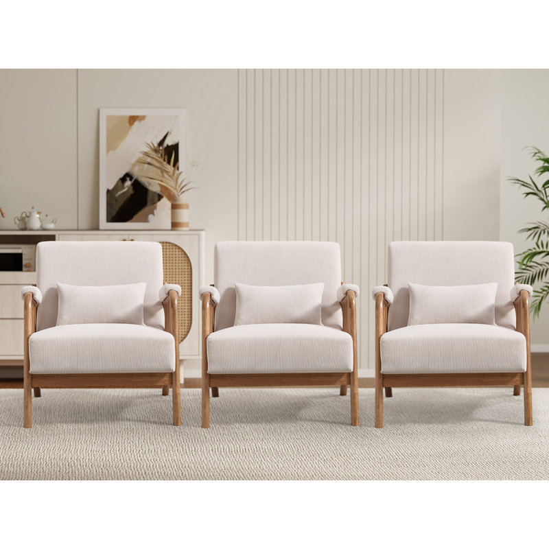 Chaise d'appoint rembourrée moderne en bois massif de 27,17 po de largeur avec coussin supplémentaire (ensemble de 3)