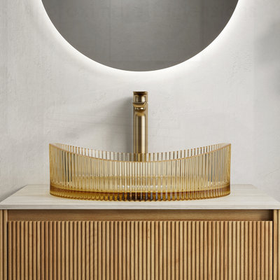 Bathroom Yuanbao Shape Crystal Glass Sink, Artistic Design for Countertops, Easy to Clean and Maintain, Durable and Stylish.