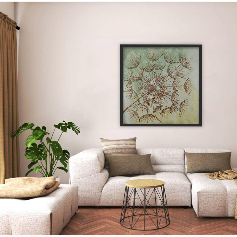 "Dreamy Dandelion", art mural sur toile, H 12 po x l 12 po, Cadre flottant noir