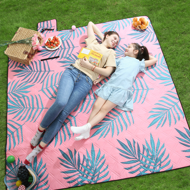 GCM87KJ Picnic Rug Large Mat For Camping, Park, Garden, Beach, Water Repellent, Machine Washable, Foldable, Fern And Pink