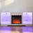TV Stand Electric Fireplace TV Stand With Glass Shelves, 3D Fireplace TV Stand With LED Lights Wood With USB Charging Outlet Modern Television Table Center For TV Up To 32-62" White 58''W*15.4''D*24.4-182156870