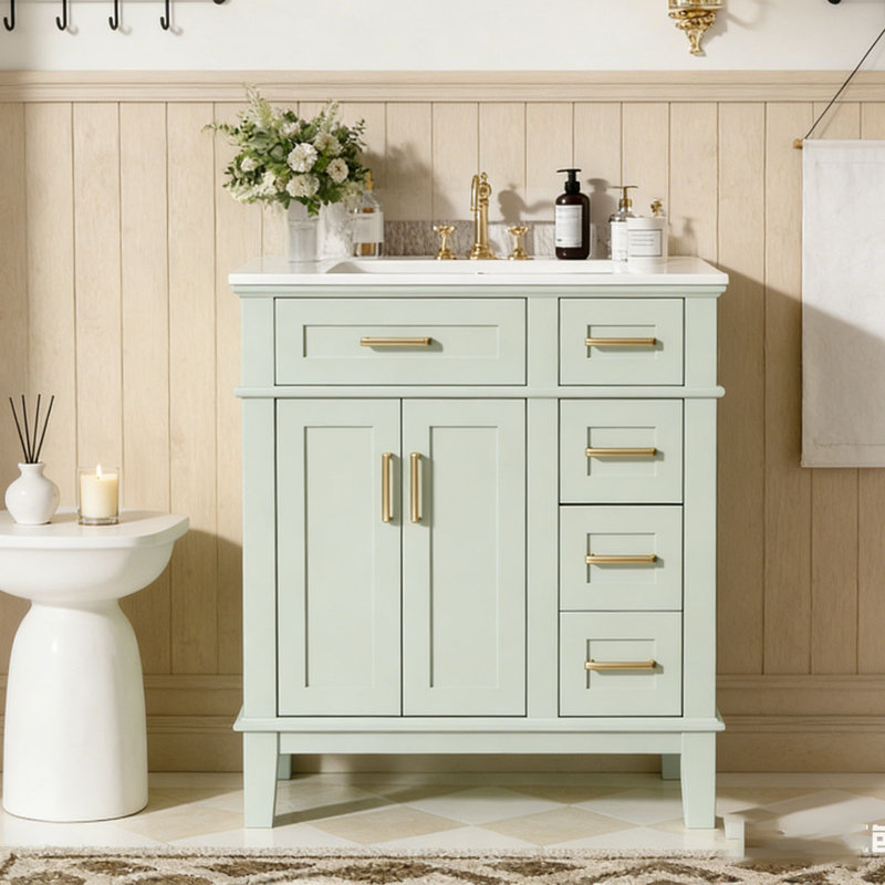 Meuble-lavabo moderne avec lavabo en céramique, 30 po + vert