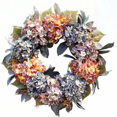 Couronne d'hortensia artificielle 22,05 po, couronne florale multicolore pour décoration intérieure toutes saisons