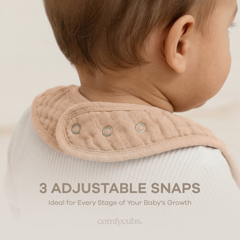 Comfy Cubs Muslin Bibs for Babies - Feeding, Drool and Teething Bib with Adjustable Snaps, Blush
