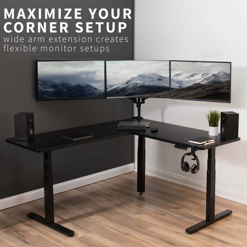Black Triple Monitor Adjustable Desk Mount with Pneumatic Arms