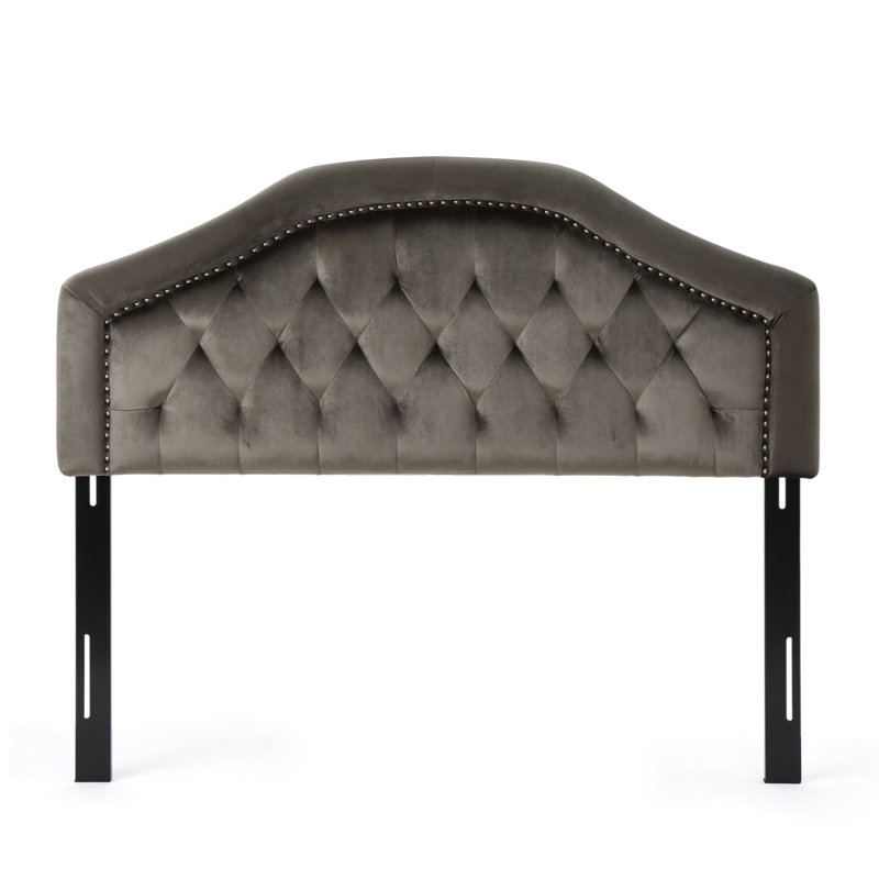Tête de lit capitonnée en velours gris - Tête de lit réglable en bois massif et pieds en métal avec garniture cloutée, Gris