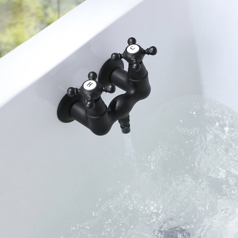 Robinet de baignoire à pattes murale à deux poignées, Noir mat