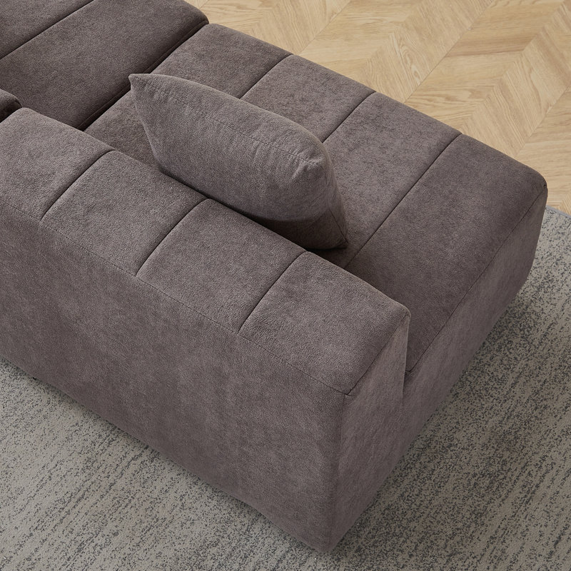Canapé modulaire avec 2 coussins, Chenille gris
