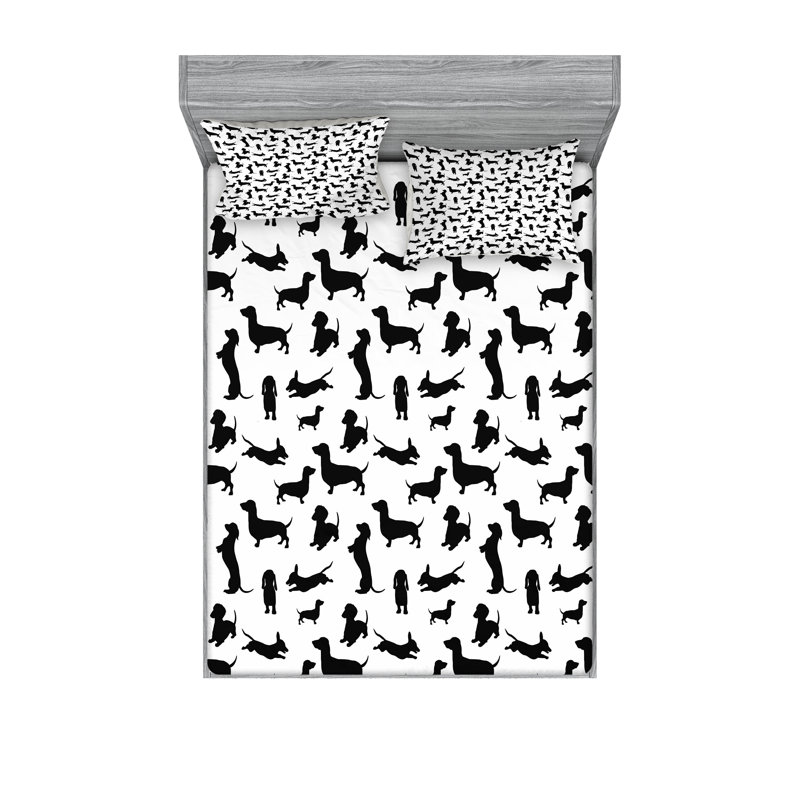 Drap-housse et coussin décoratif Ambesonne Jazz Music, gris noir rouge, Calking Fitted Sheet Set + 4 Pillow Cases