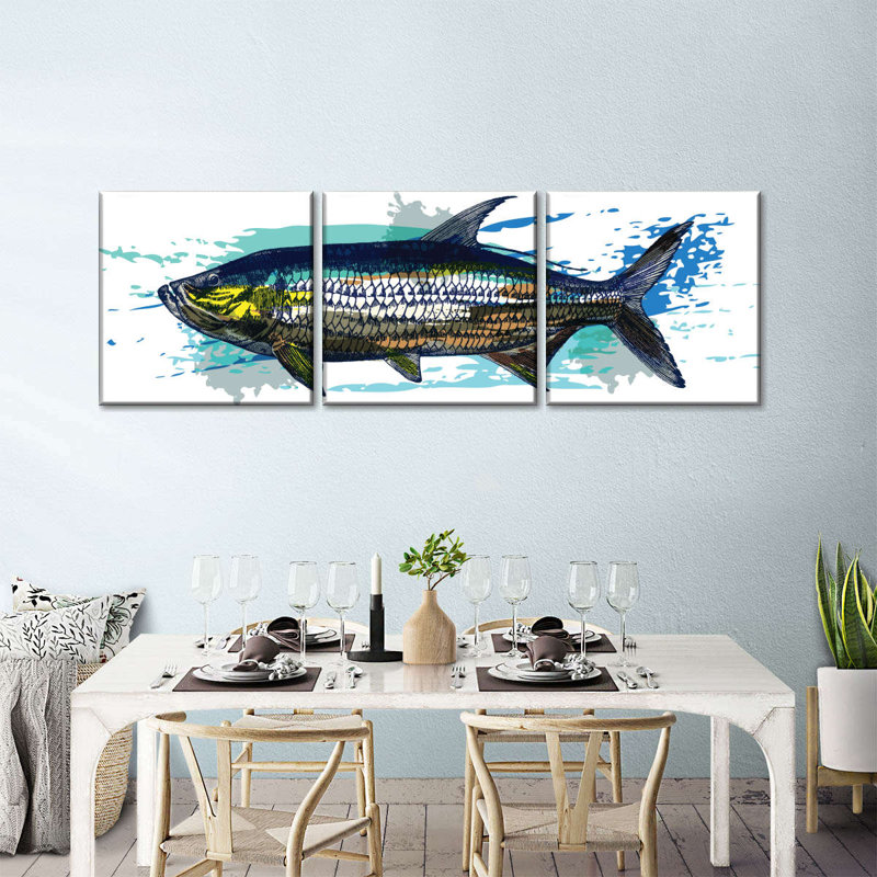 " Tarpon Fish " 3 - Pieces, 36" H x 110" W