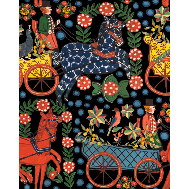 Tyrol Apres-Ski Home Floral Wallpaper Roll, Black/Blue/Green/Red