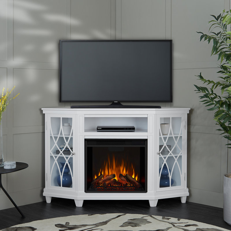 Lynette 56'' TV Stand with Fireplace, White