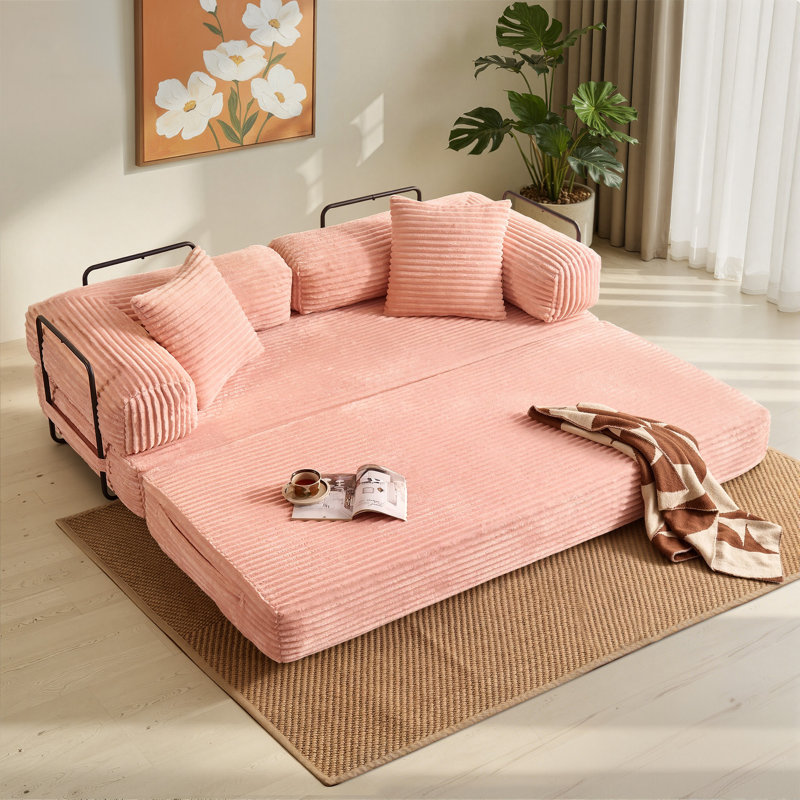 Canapé-lit convertible 80,5 po avec coussins, Rose