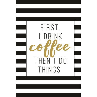 First 2 Drink the Coffee Stripes Gold Large 1 Piece Wrapped Canvas Wall Art