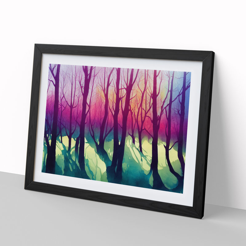 Serene Colourful Forest - Framed Print, 46cm H x 64cm W x 2cm D, Black