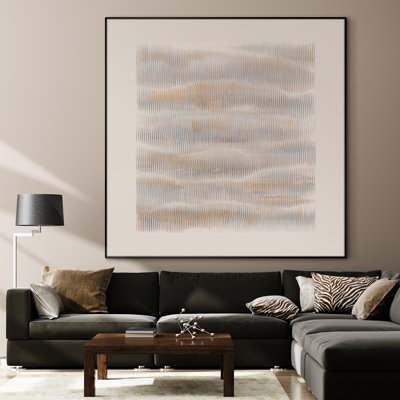 Très grand art mural imprimé sur tissu - Motif de lignes horizontales neutres dans les tons de beige et de bleu «pour le salon ou la chambre à coucher -« Assemblage requis du cadre (cadre non fini) »