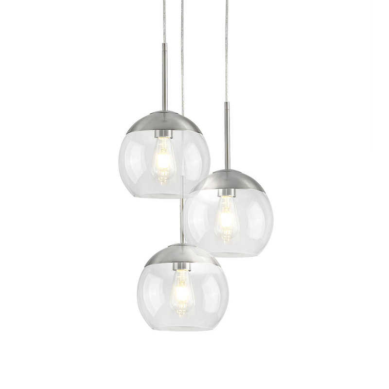 Luminaire suspendu en verre Melveen Globe, Clair, Nickel brossé