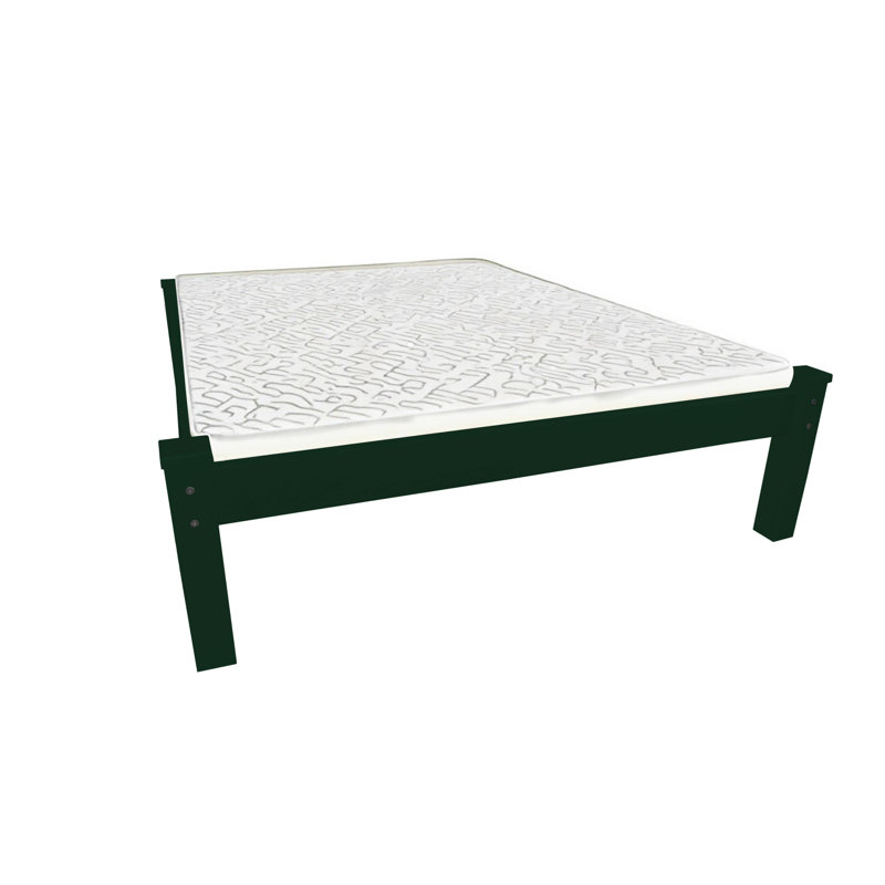 Dark Green Solid Wood Queen Bed Frame