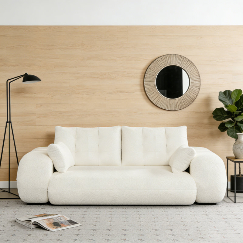 78.7" Multi-Functional Foldable Sofa Bed, Beige+White