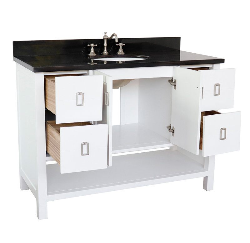 Wilhoit 49'' Single Bathroom Vanity with Top, White/Black Galaxy