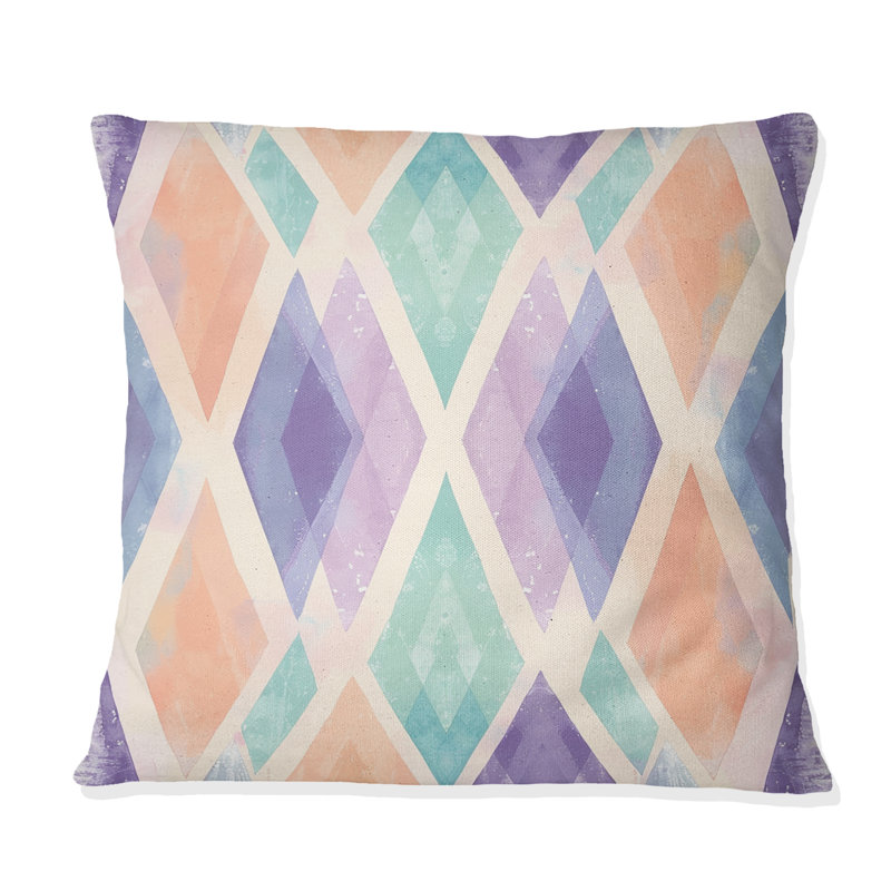 Peach Purple Boho Triangle Pattern I - Boho Pillow, 16"H x 16"W, Square