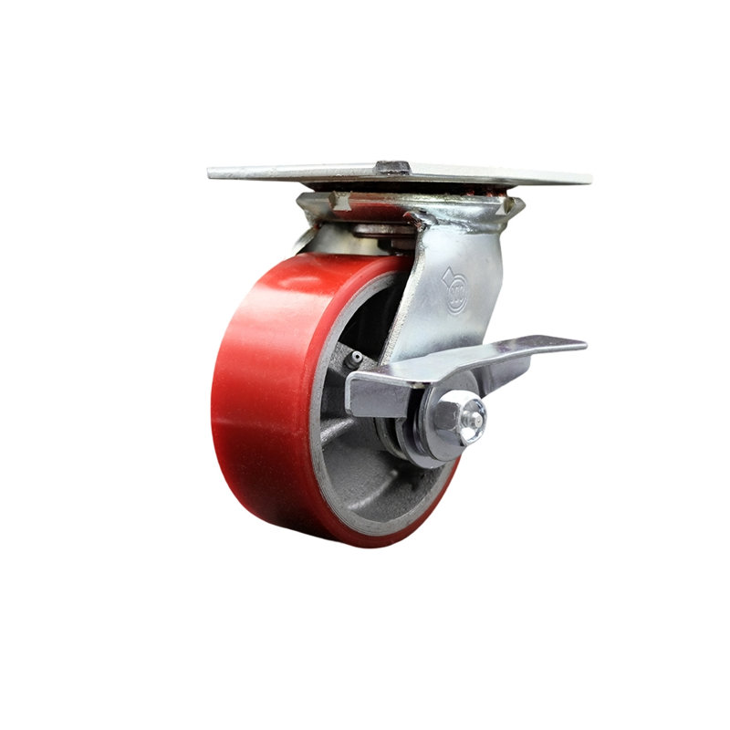 Roulettes en polyuréthane robuste avec roulement à rouleaux et frein, Rouge