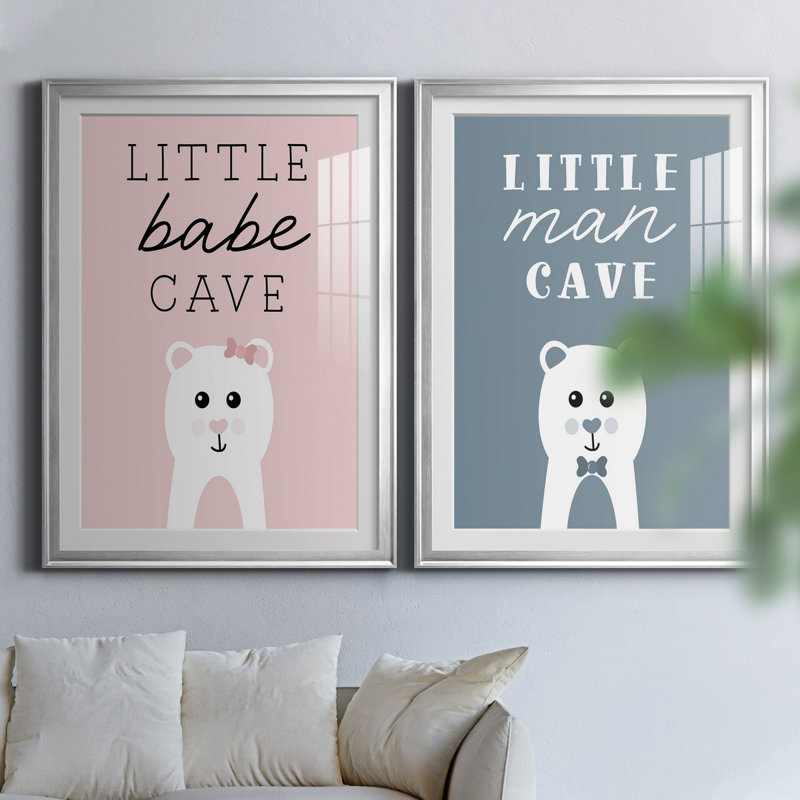 «Little Babe Cave», ensemble de 2 impressions, Blanc, Papier avec cadre argenté, H 26,5 po x l 73 po x P 1,5 po
