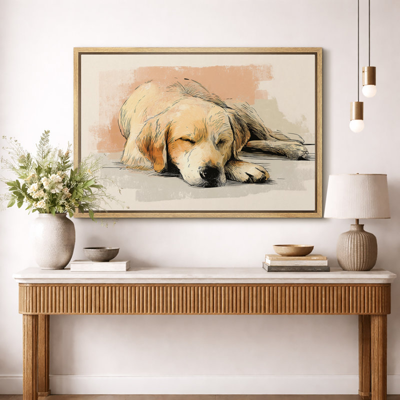 «Sleeping Golden Retriever», œuvre d'art animalier douillet mignon, impression sur toile encadrée, impression numérique