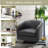 Applewold Upholstered Black Faux Leather Swivel Barrel Chair with Solid Wood Base-826987975