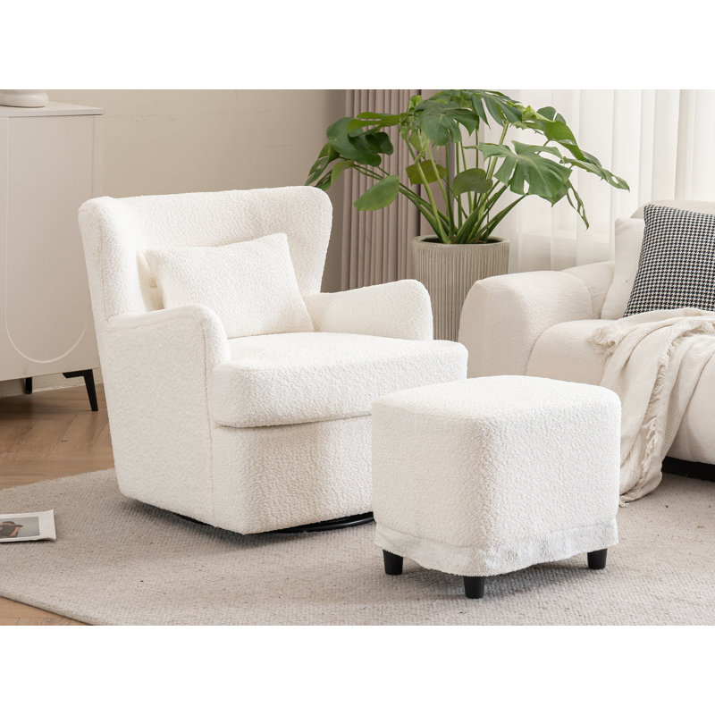 Fauteuil rembourré pivotant avec repose-pieds, Ourson Railey beige