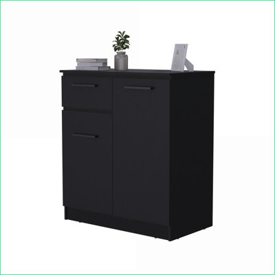Commodes | Commode de rangement classique à 1 tiroir et 2 portes Clarion | Noir | Panneau de particules