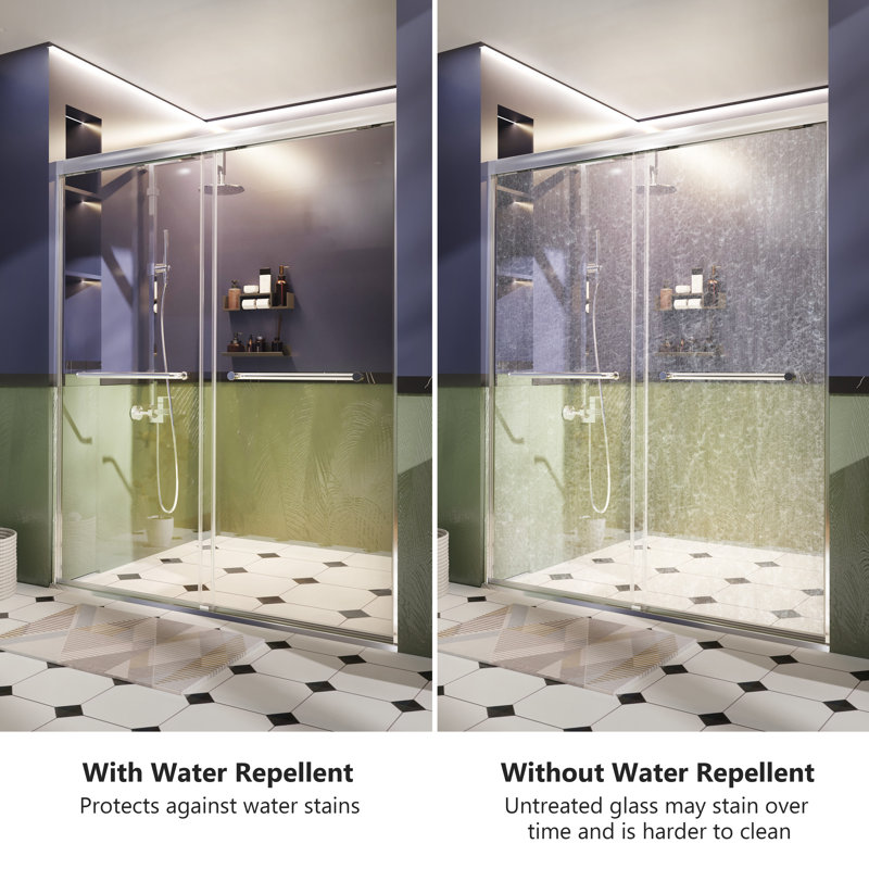  51–54 in W x 72 in H Modern Double Sliding Shower Door, 1/4 in (6mm) Tempered Glass, Chrome Aluminum Frame, Chrome