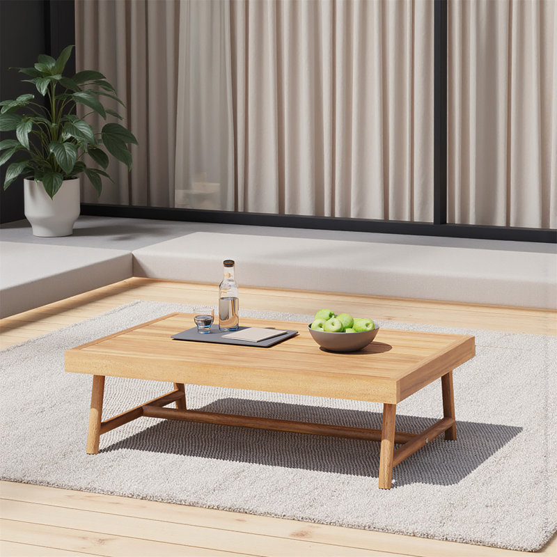 Table basse de patio rectangulaire en bois d'acacia, teck