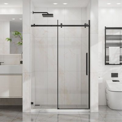 48" W x 72" H Sliding Shower Door, Frameless Sleek Glass Shower Door, 1/4" (6mm) Thick Tempered Clear Glass with Easy-clean Coating, Stainless Steel Hardware