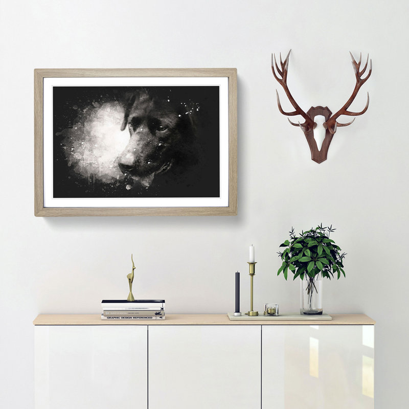 Black Labrador - Picture Frame Painting Print, 62cm H x 87cm W x 2cm D, Oak Framed