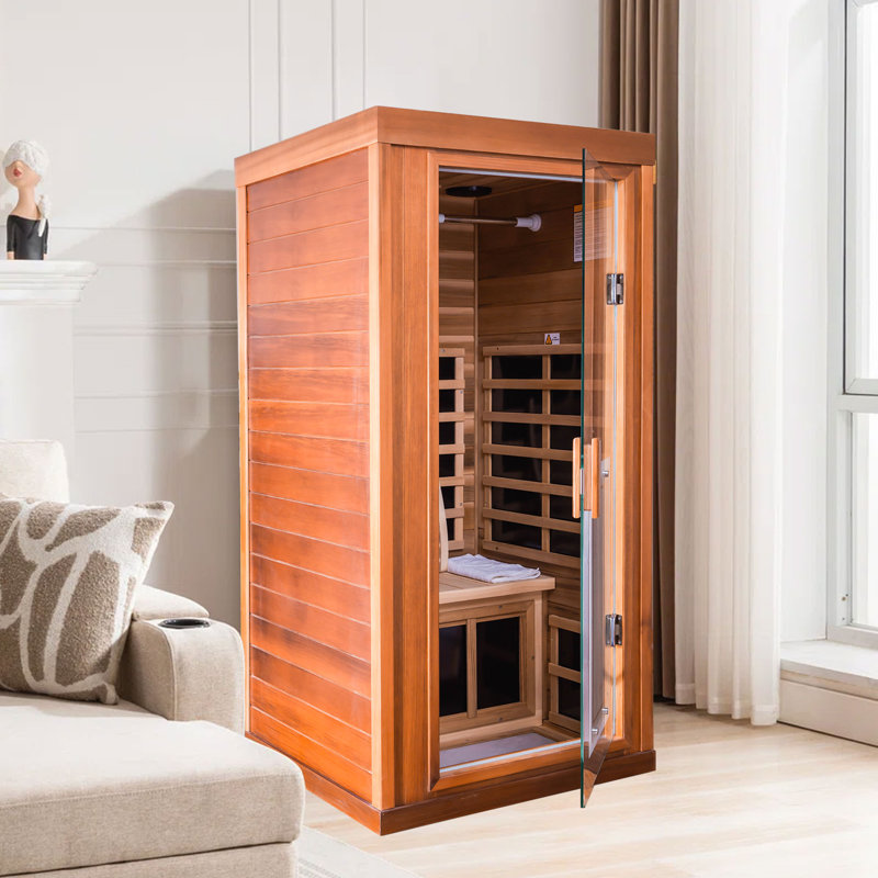 1-Person Indoor Bluetooth Compatible Far Infrared Sauna, Red Cedar