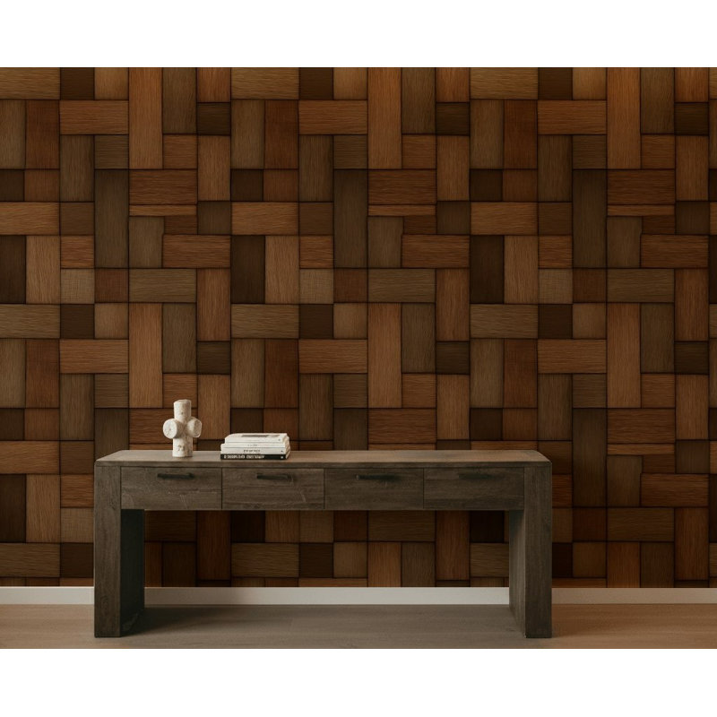 Panneau mural en bois avec mosaïque géométrique, Non-collé