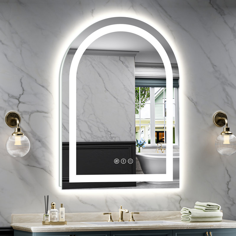 Arch Bathroom LED Mirror with Frontlit & Backlit, Anti Fog Lighted Vanity Mirror with Stepless Dimmable, ETL Listed, IP54 Waterproof, CRI90+, HD Tempered Glass
