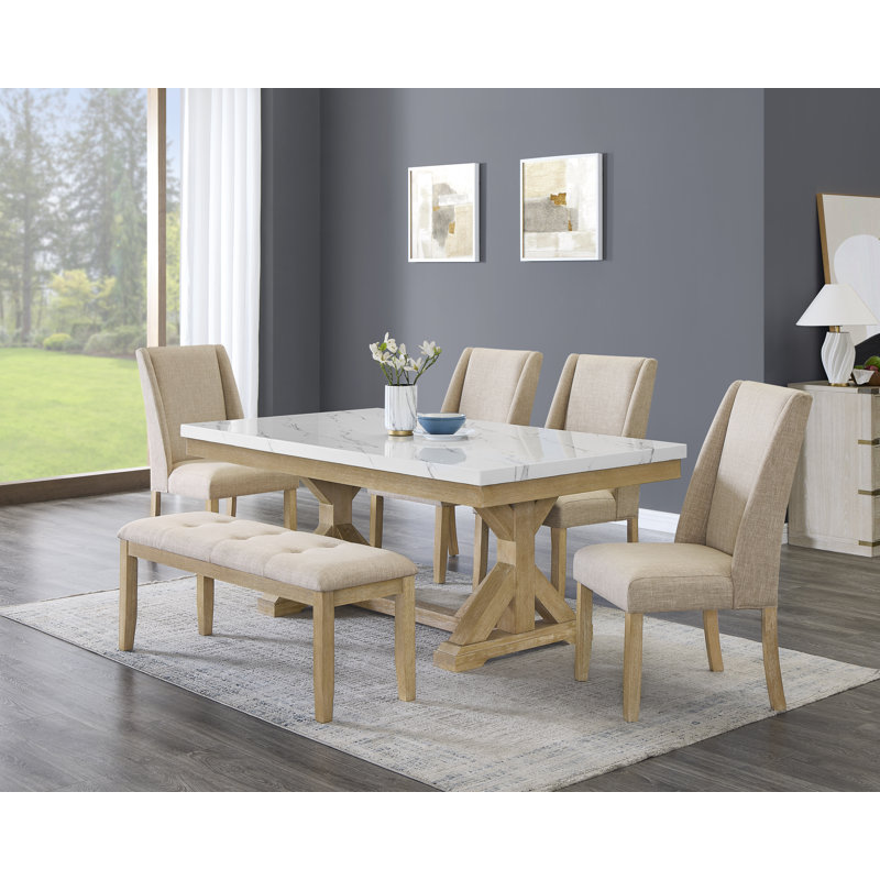 Rustic Faux Marble Dining Set, 6