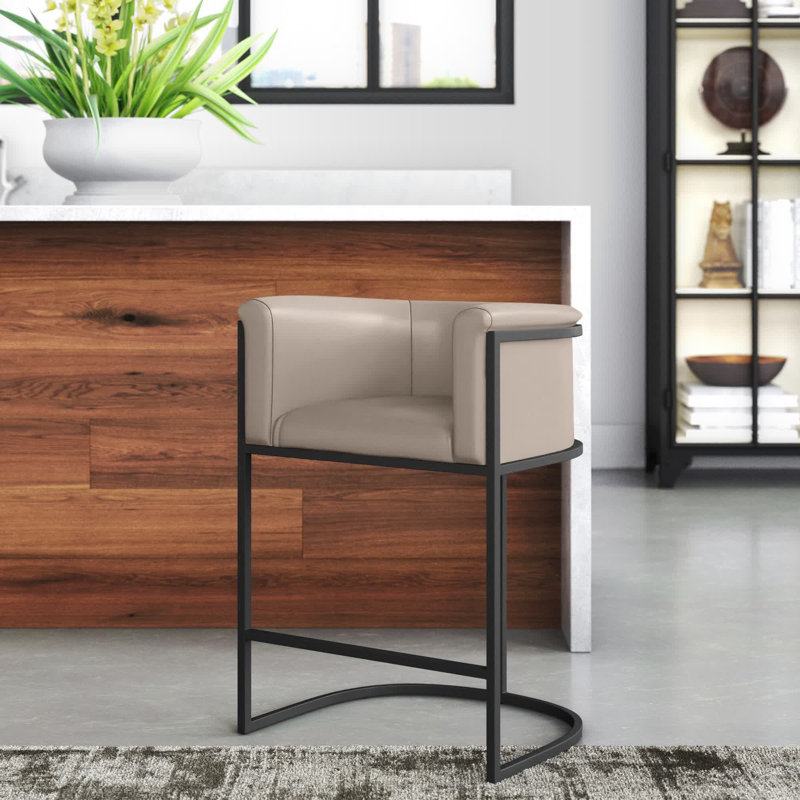 Svala Upholstered Counter Stool with Metal Frame, Cream, Bar Stool (29.5" Seat Height), 1